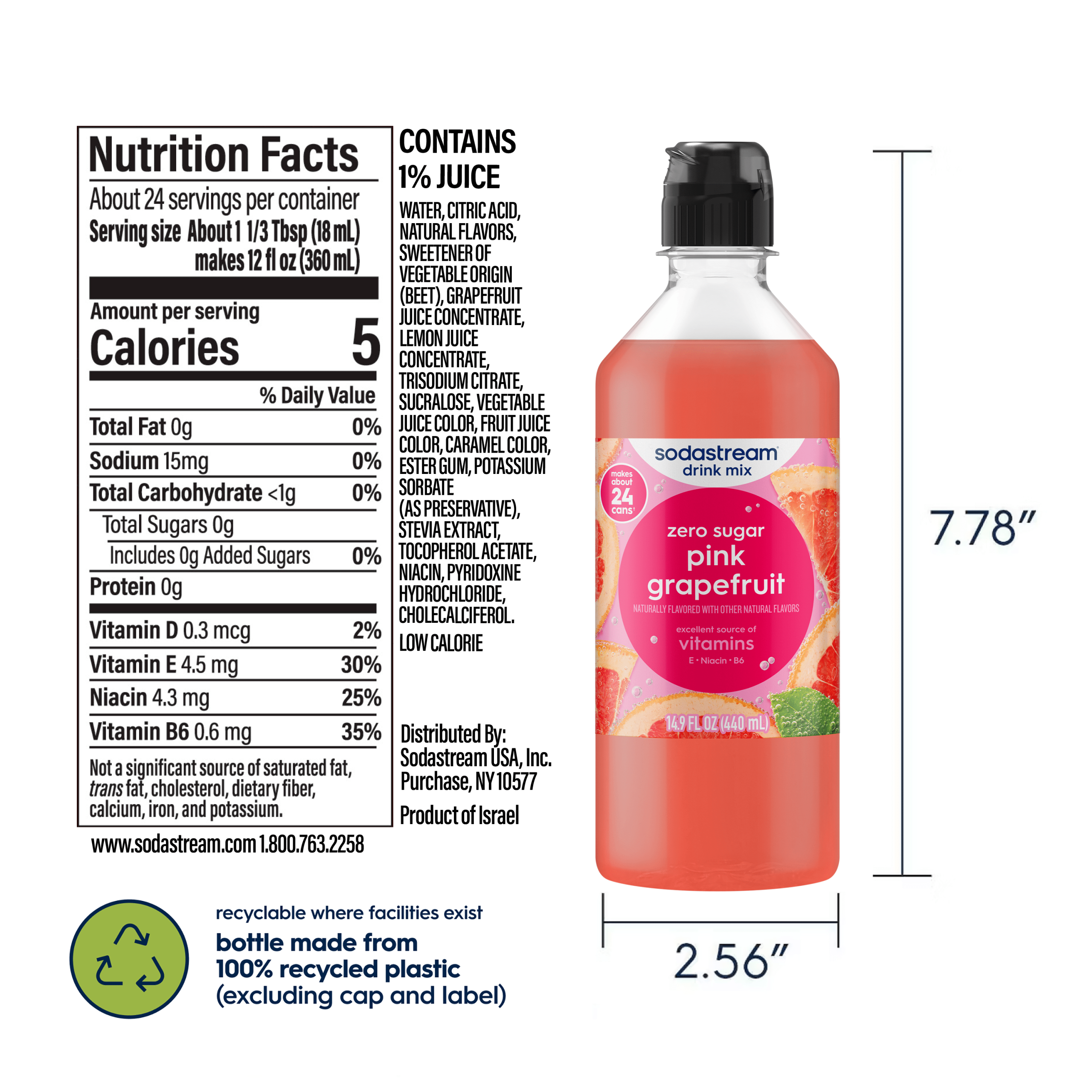 Sodastream Classics? Pink Grapefruit Zero Sugar Drink Mix 4 Pack 440ml - Image 6